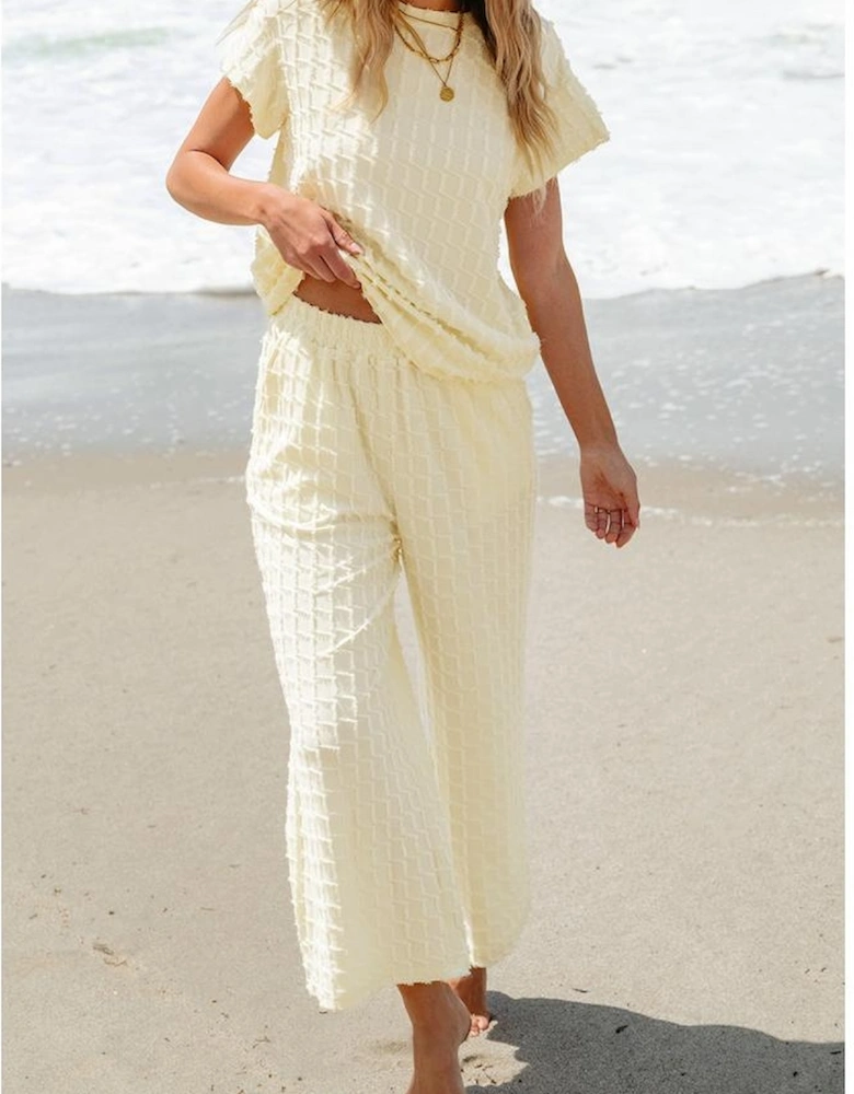 Apricot Metallic Lattice Textured Casual Two Piece Set