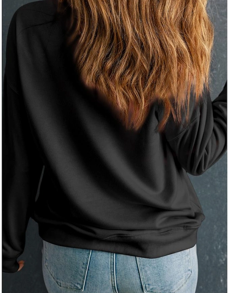 Black Sequin Pumpkin Face Graphic Plus Size Halloween Sweatshirt