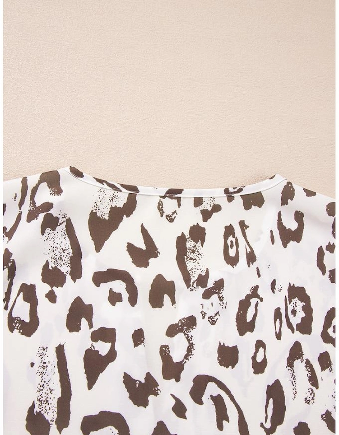 Khaki Leopard Print Split Neck Balloon Sleeve Blouse, 14 of 13