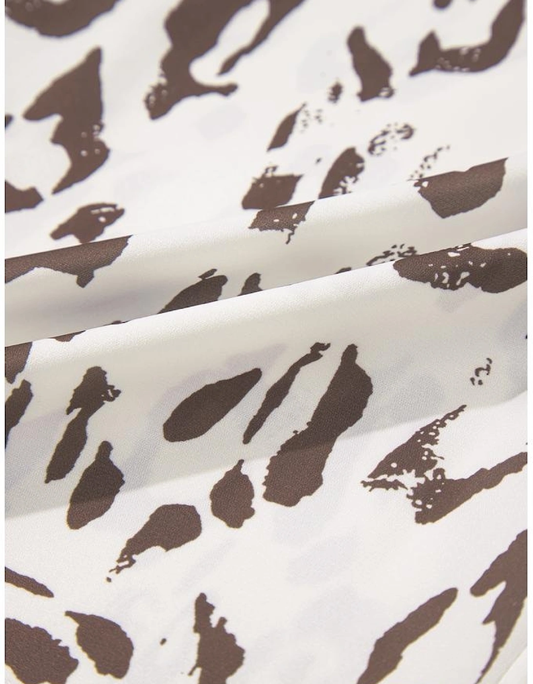 Khaki Leopard Print Split Neck Balloon Sleeve Blouse