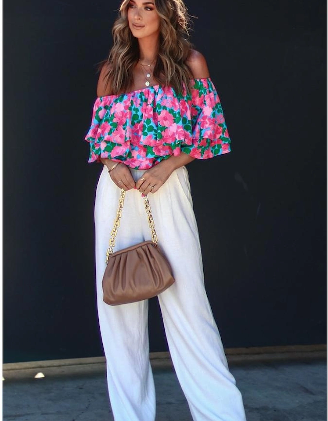 Rose Floral Off-Shoulder Tiered Ruffle Blouse