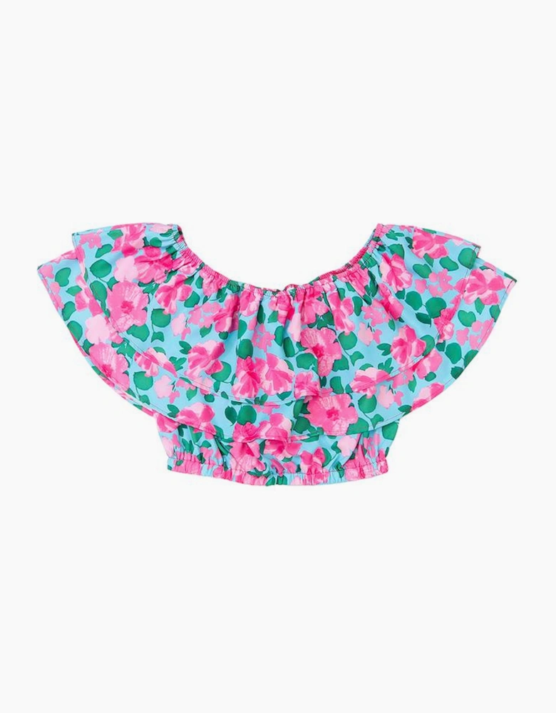 Rose Floral Off-Shoulder Tiered Ruffle Blouse