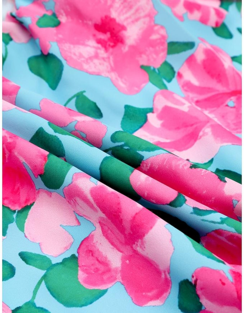 Rose Floral Off-Shoulder Tiered Ruffle Blouse