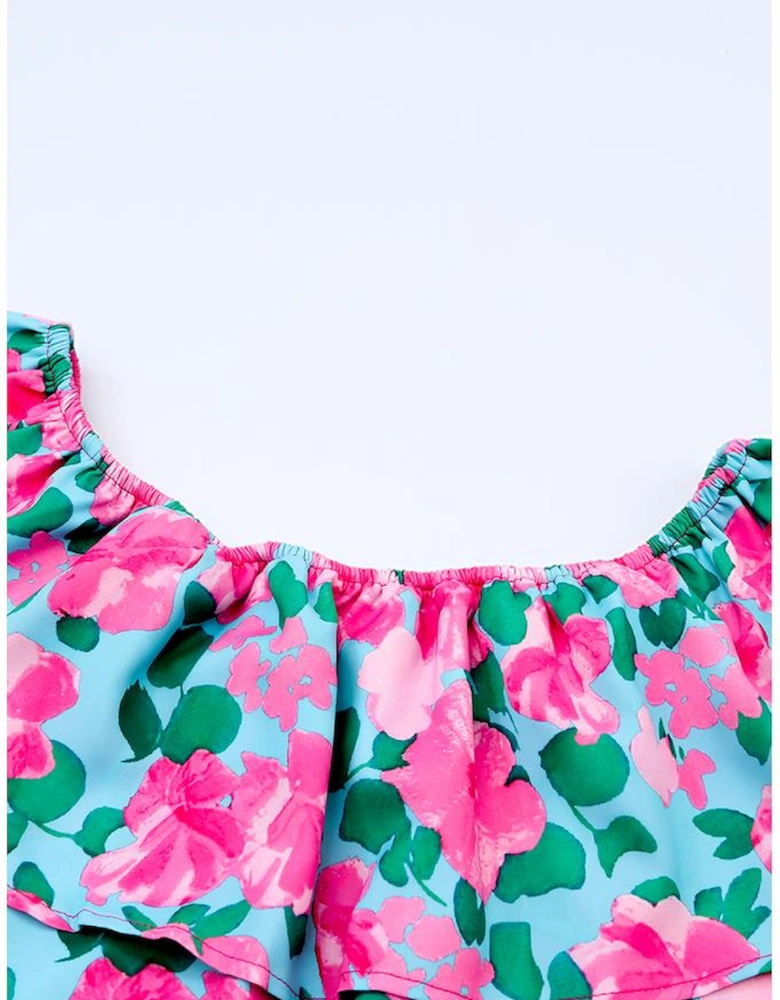 Rose Floral Off-Shoulder Tiered Ruffle Blouse