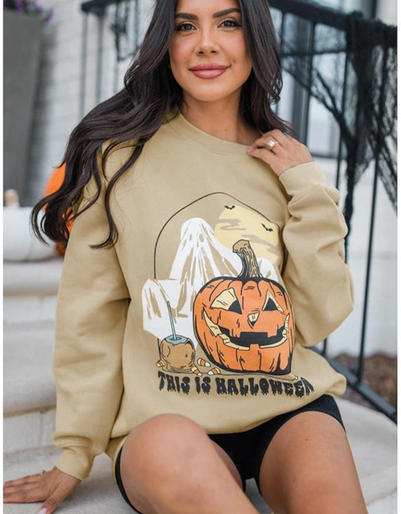 Parchment Spooky Pumpkin Graphic Crewneck Halloween Sweatshirt