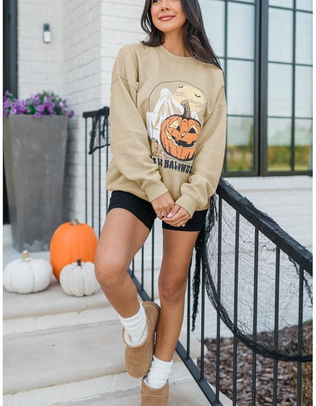 Parchment Spooky Pumpkin Graphic Crewneck Halloween Sweatshirt, 6 of 5