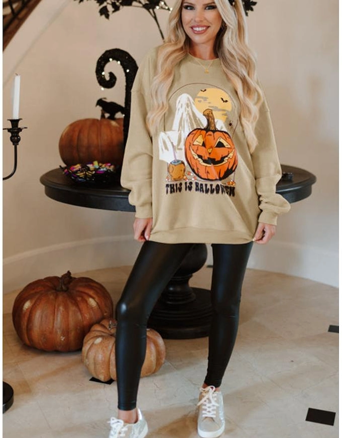 Parchment Spooky Pumpkin Graphic Crewneck Halloween Sweatshirt