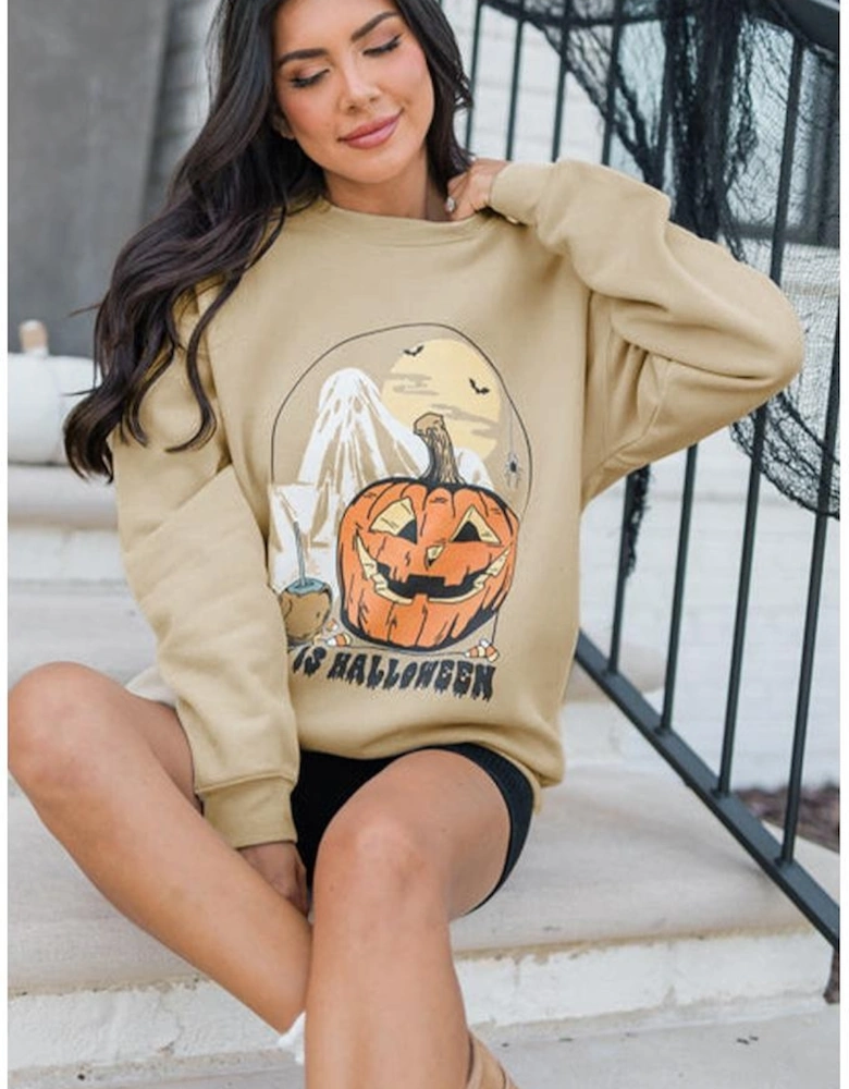 Parchment Spooky Pumpkin Graphic Crewneck Halloween Sweatshirt