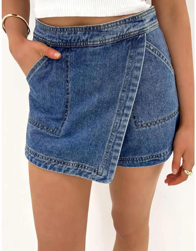 Ashleigh Blue Faux Wrapped Mini Denim Skort