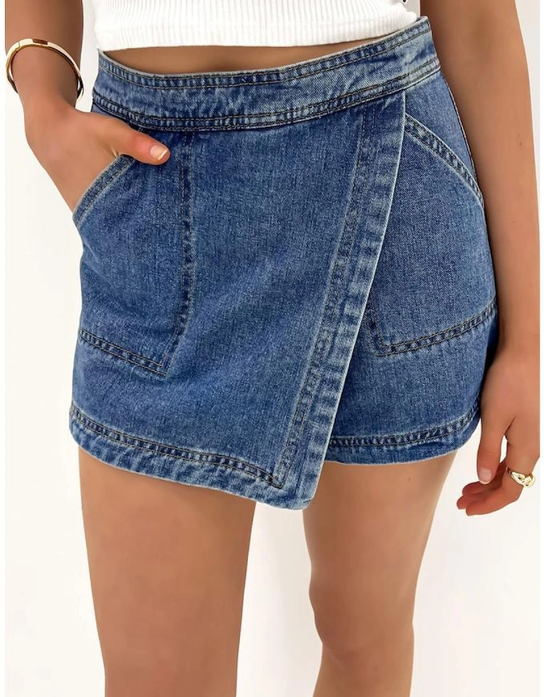 Ashleigh Blue Faux Wrapped Mini Denim Skort
