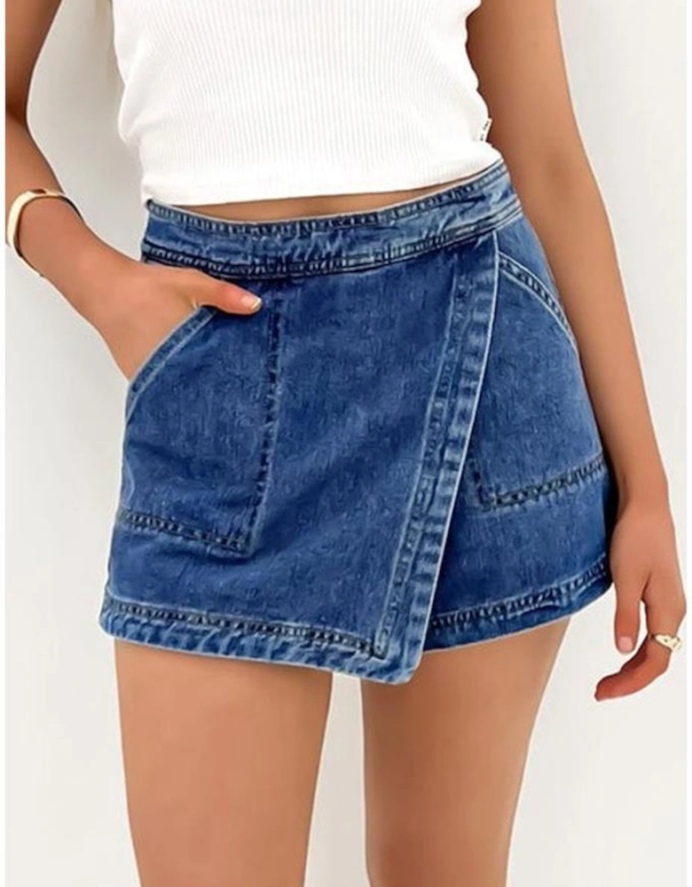 Ashleigh Blue Faux Wrapped Mini Denim Skort