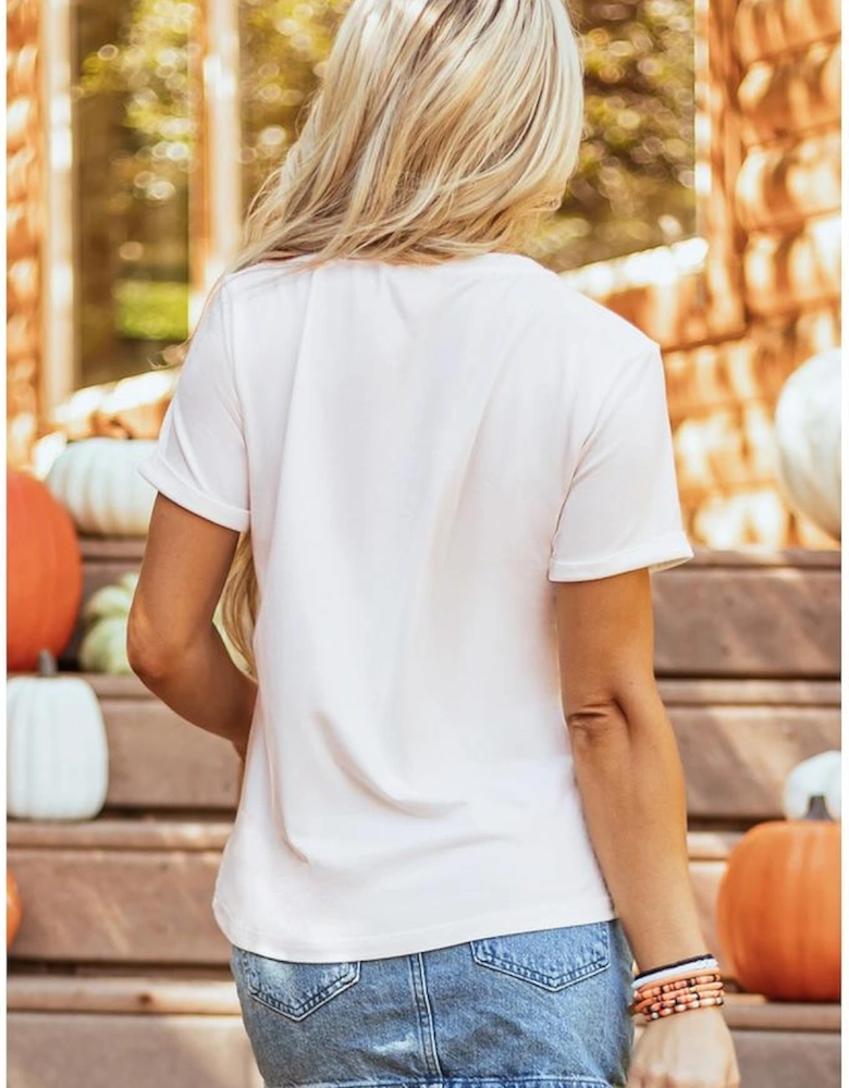 White FALL VIBES Cotton Blend Casual T Shirt