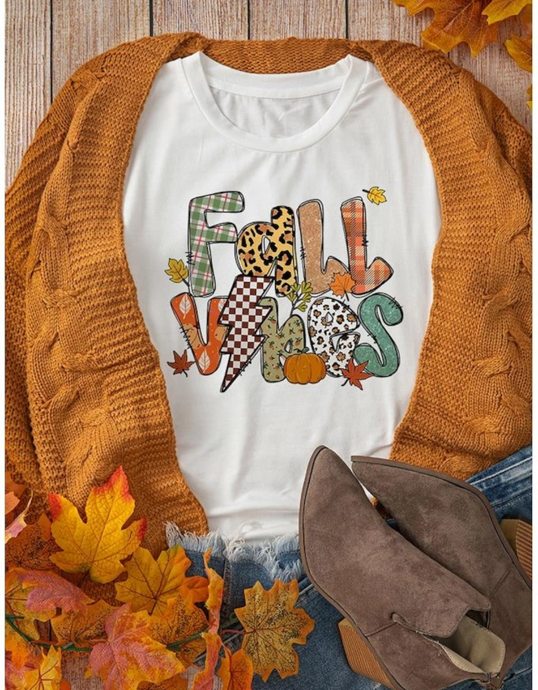 White FALL VIBES Cotton Blend Casual T Shirt