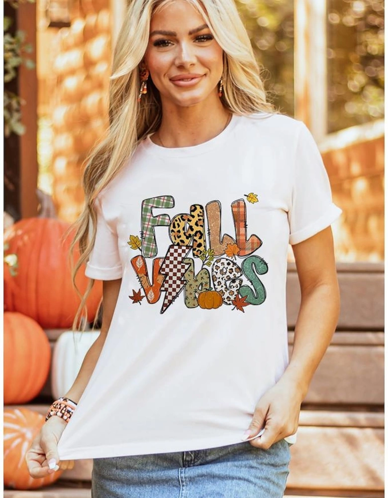 White FALL VIBES Cotton Blend Casual T Shirt