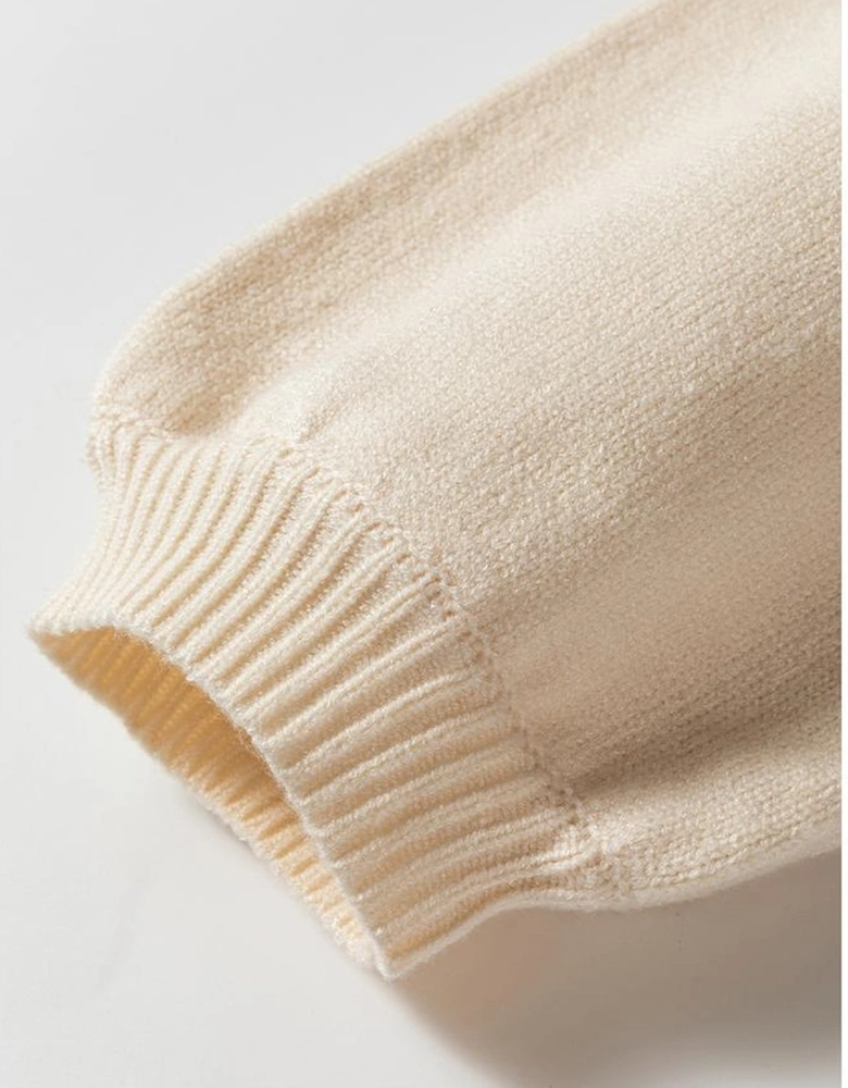 Apricot Pleated Sleeve Hollow Detail Button Sweater Cardigan