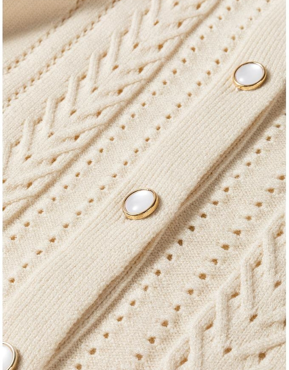 Apricot Pleated Sleeve Hollow Detail Button Sweater Cardigan
