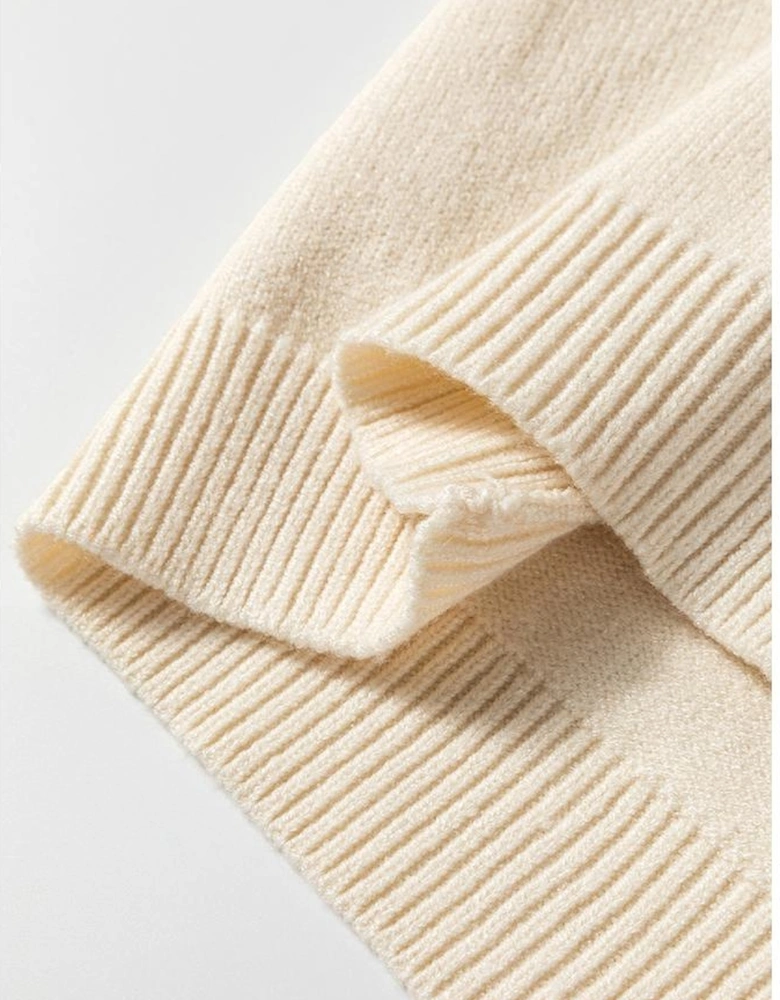 Apricot Pleated Sleeve Hollow Detail Button Sweater Cardigan