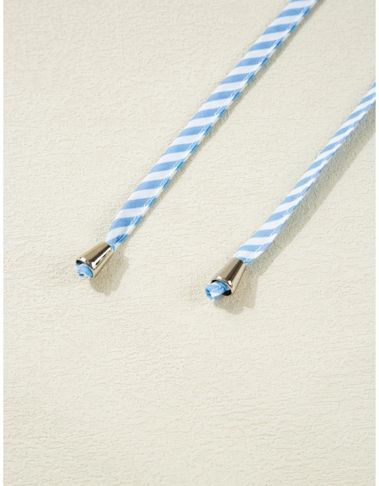 Pink Floral Striped Print Contrast Trim Tie Split Neck Mini Dress