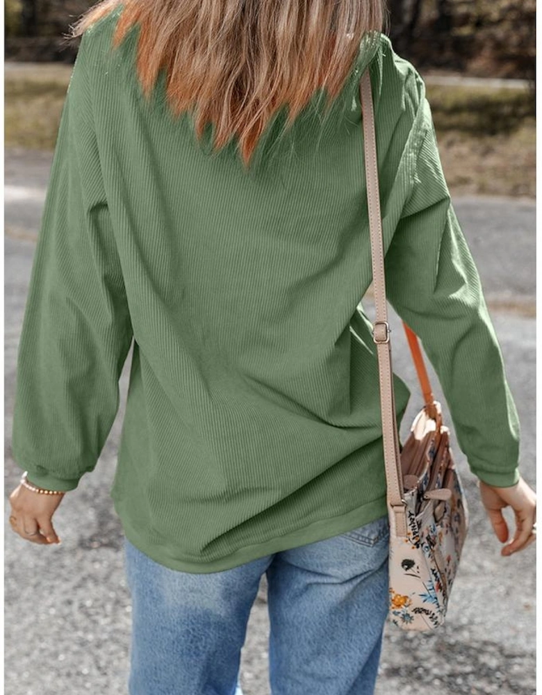 Grass Green Rhinestone lucky Clover Graphic Ribbed St Patrick Sweatshirt