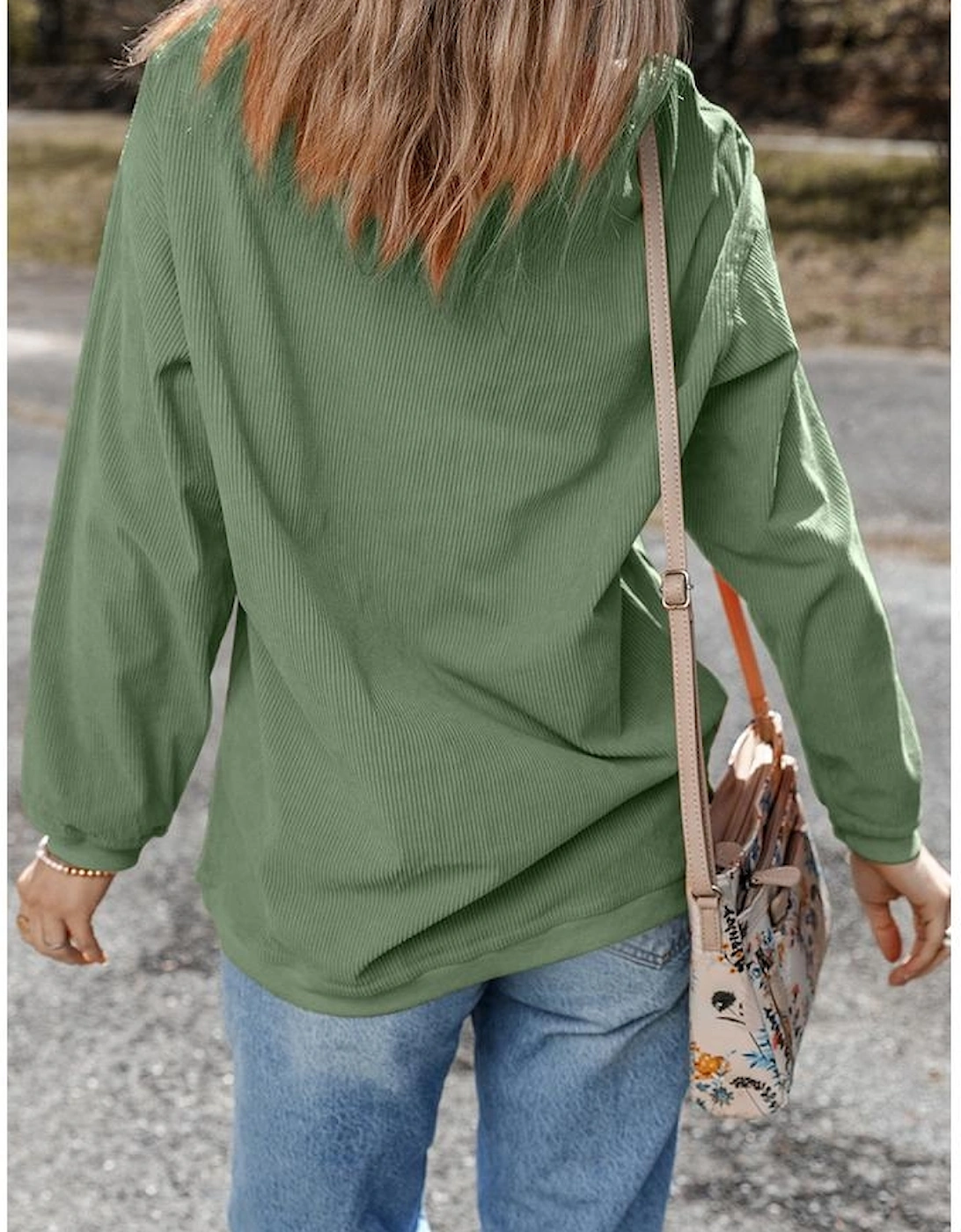 Grass Green Rhinestone lucky Clover Graphic Ribbed St Patrick Sweatshirt