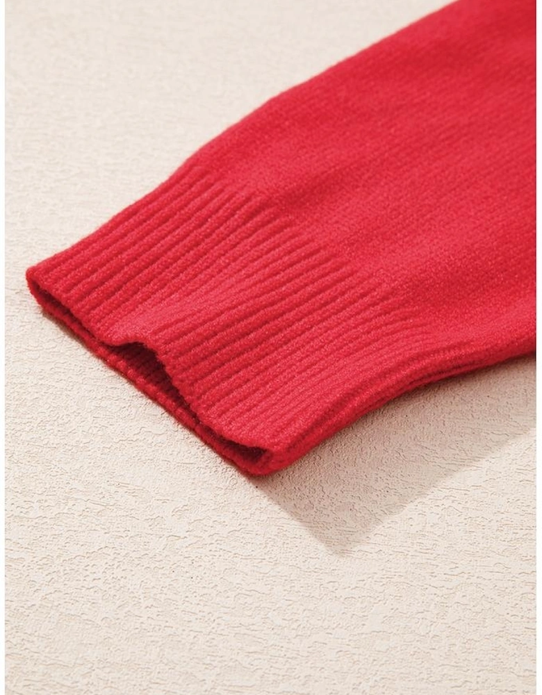 Fiery Red Tinsel merry Pattern Drop Shoulder Plus Size Sweater