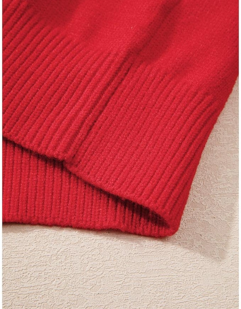 Fiery Red Tinsel merry Pattern Drop Shoulder Plus Size Sweater