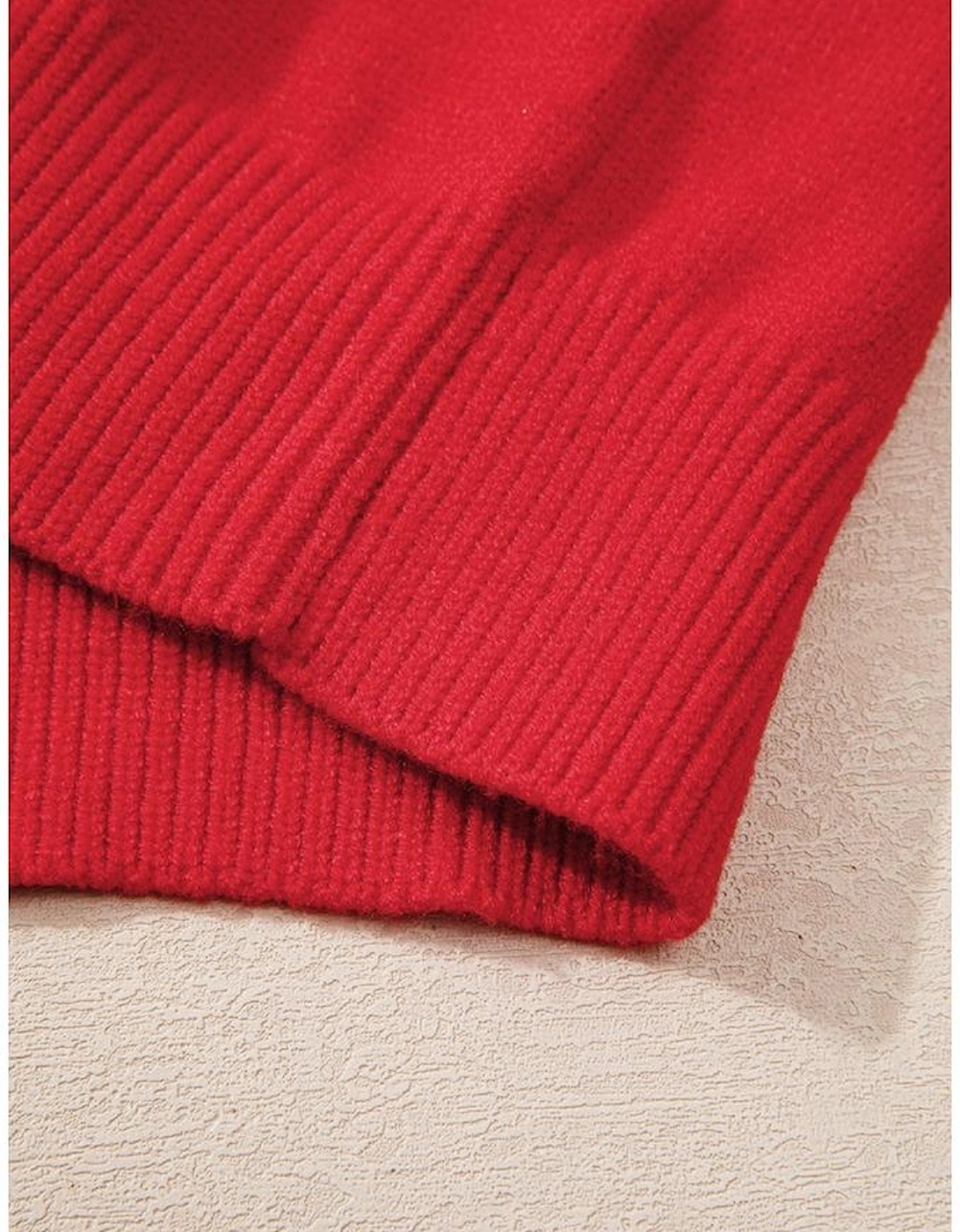 Fiery Red Tinsel merry Pattern Drop Shoulder Plus Size Sweater