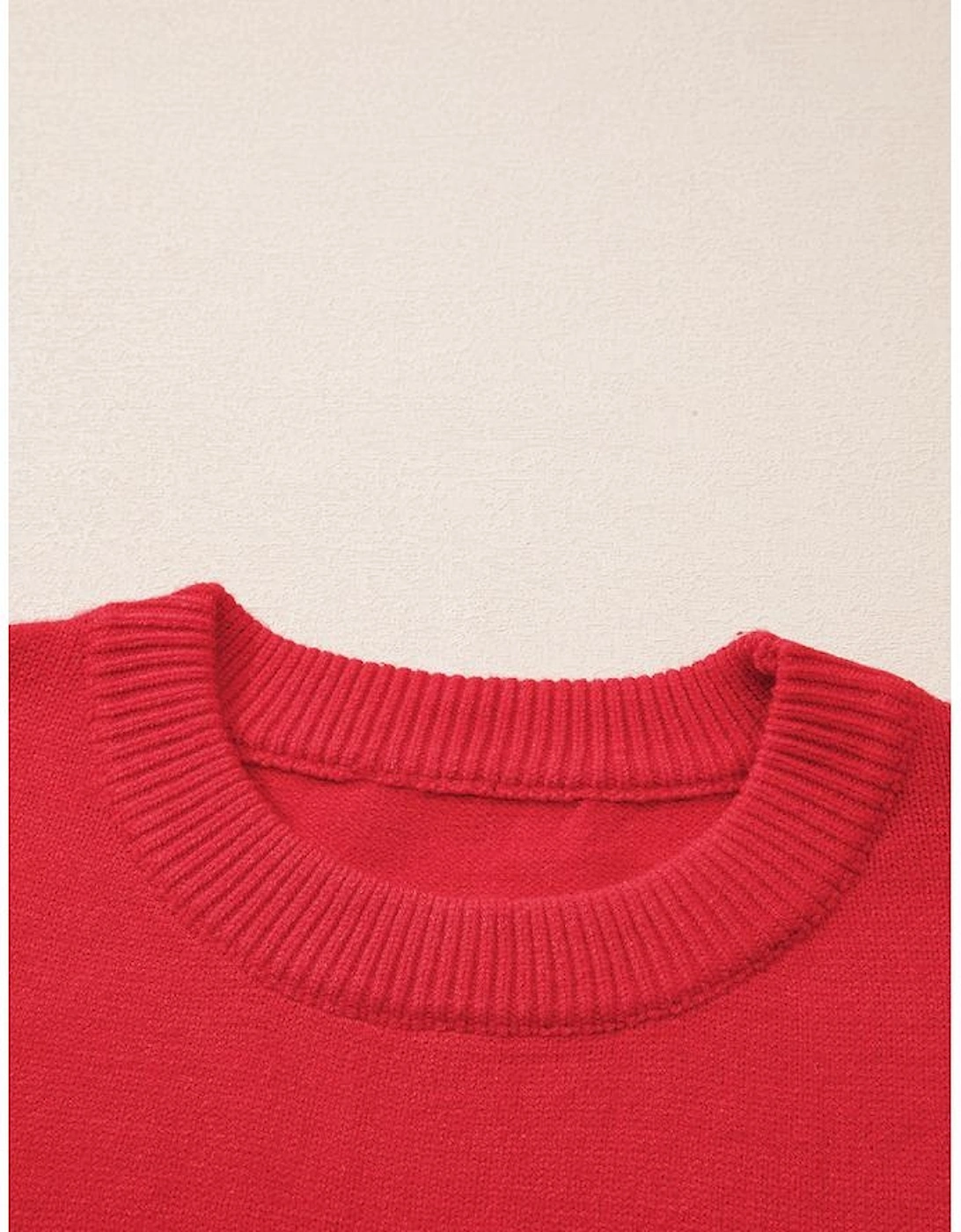 Fiery Red Tinsel merry Pattern Drop Shoulder Plus Size Sweater