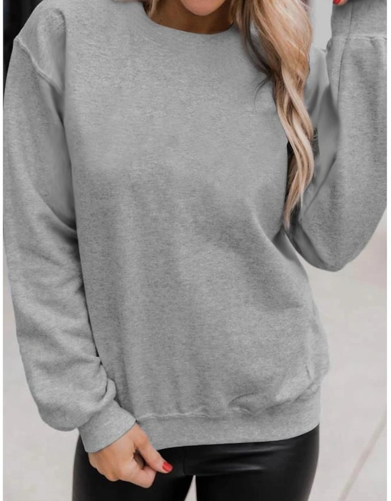 Gray Solid Classic Crewneck Pullover Sweatshirt