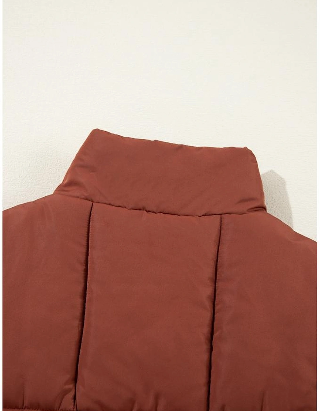 Coffee Quilted Puffer Stand Neck Zipped Mid-length Coat