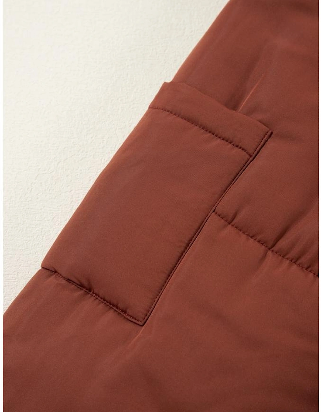 Coffee Quilted Puffer Stand Neck Zipped Mid-length Coat