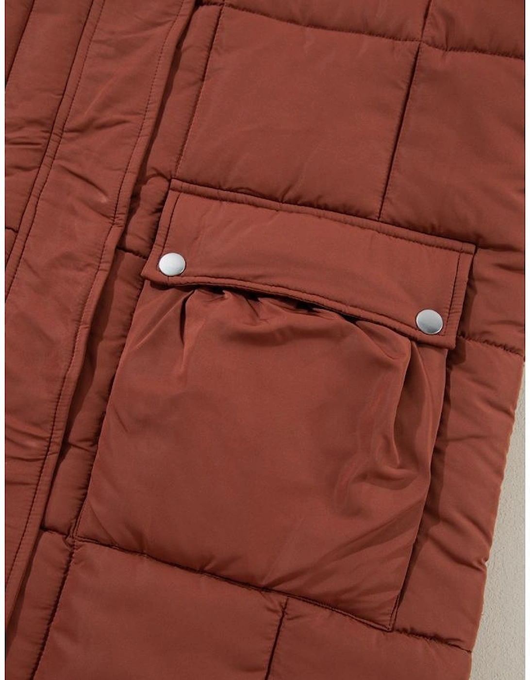 Coffee Quilted Puffer Stand Neck Zipped Mid-length Coat