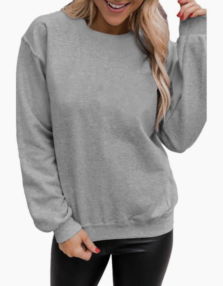 Gray Solid Classic Crewneck Pullover Sweatshirt