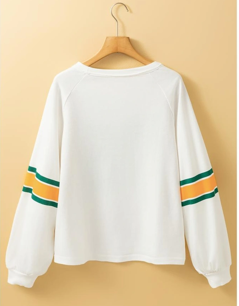 White Number 76 Printed Retro Sporty Long Sleeve Top