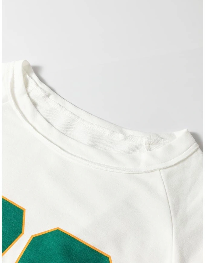 White Number 76 Printed Retro Sporty Long Sleeve Top