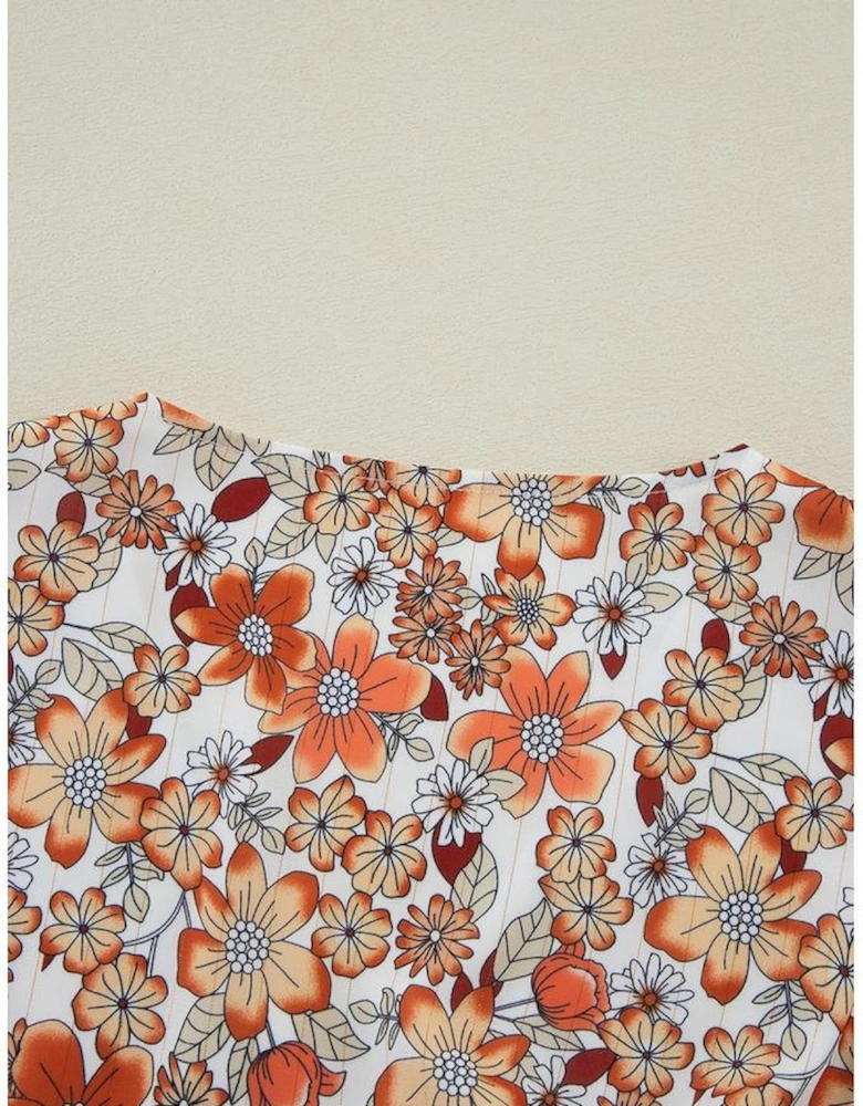 Khaki Floral Print Ruffled Tiered Long Sleeve V Neck Midi Dress