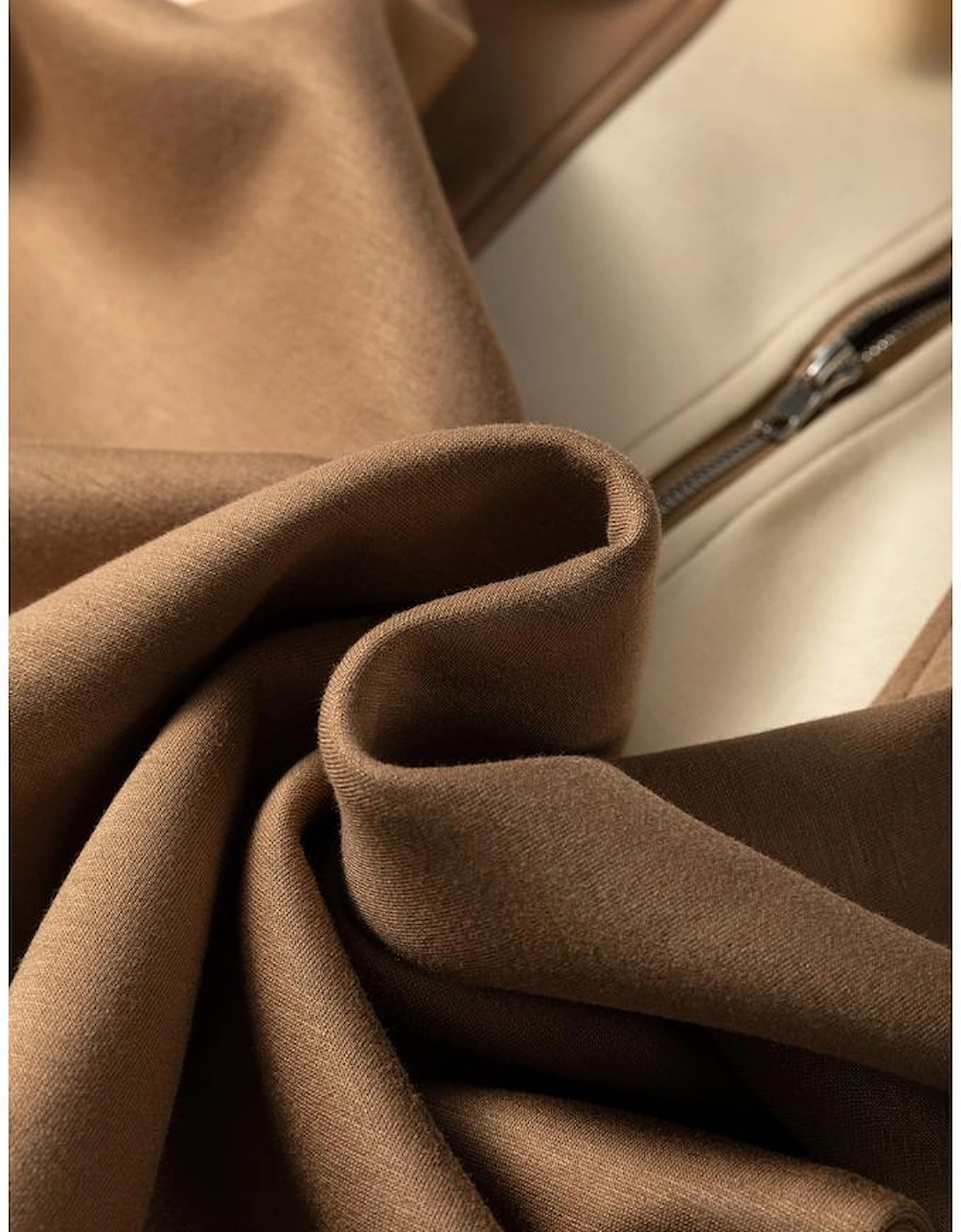 Simply Taupe Half Zipper Collared Colorblock Short Sleeve Top