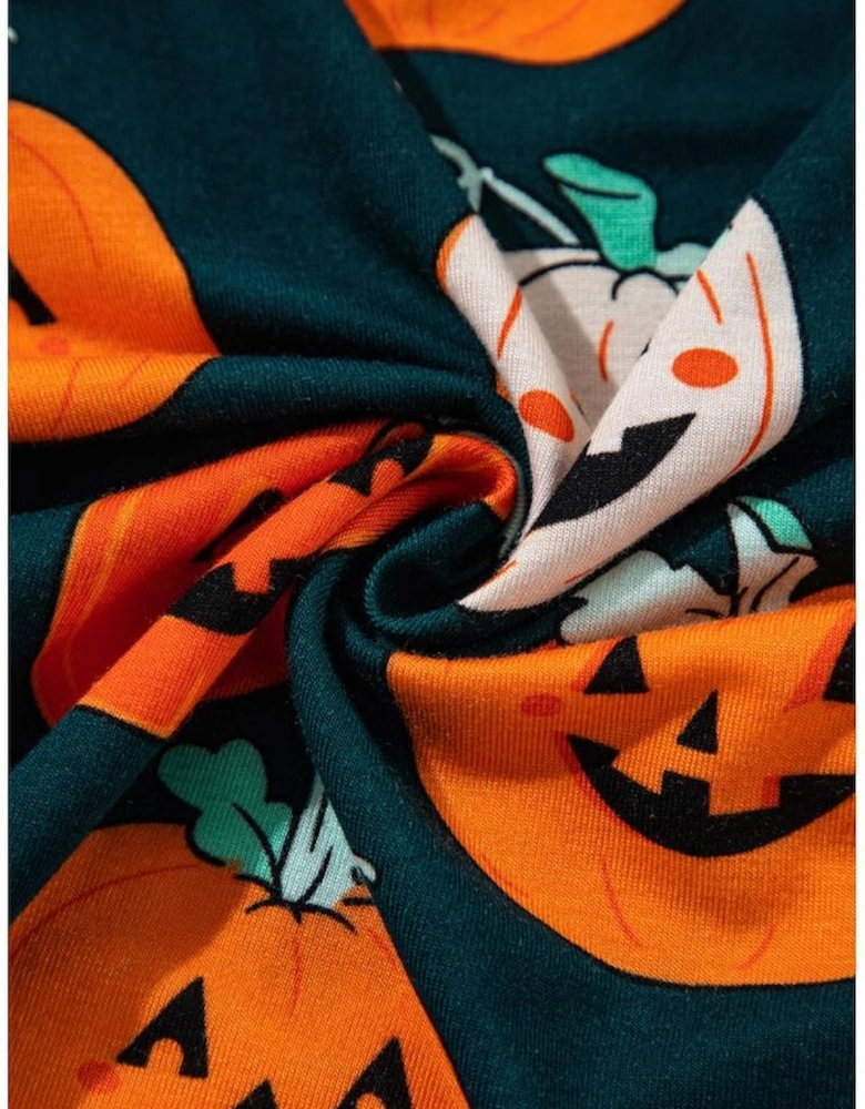 Orange Halloween Pattern Short Sleeve Shirt Pajama Set