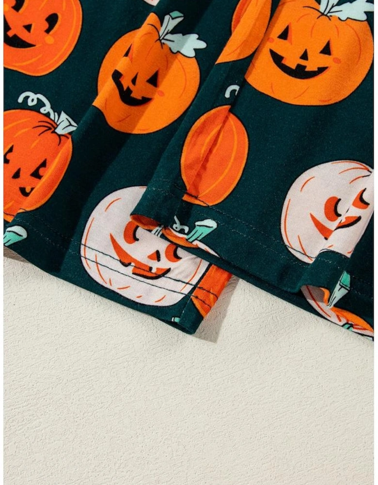 Orange Halloween Pattern Short Sleeve Shirt Pajama Set