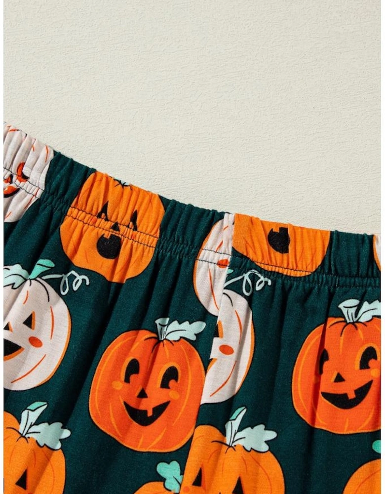 Orange Halloween Pattern Short Sleeve Shirt Pajama Set