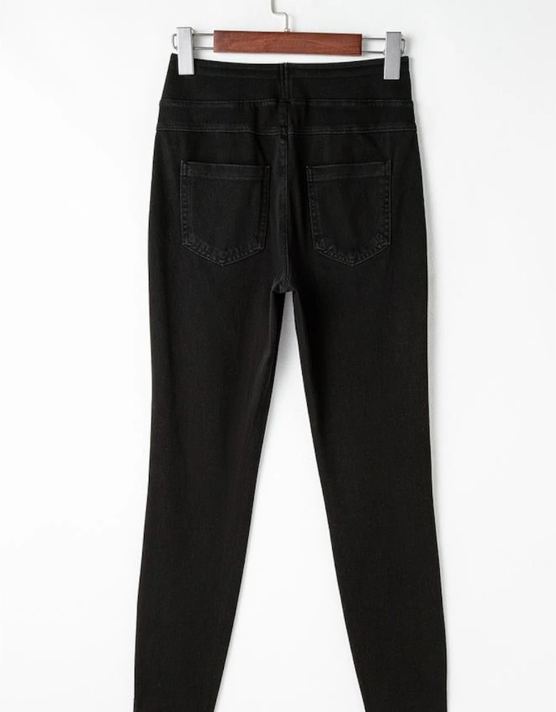 Black Solid Color High Waist Stretchy Slim Fit Jeggings