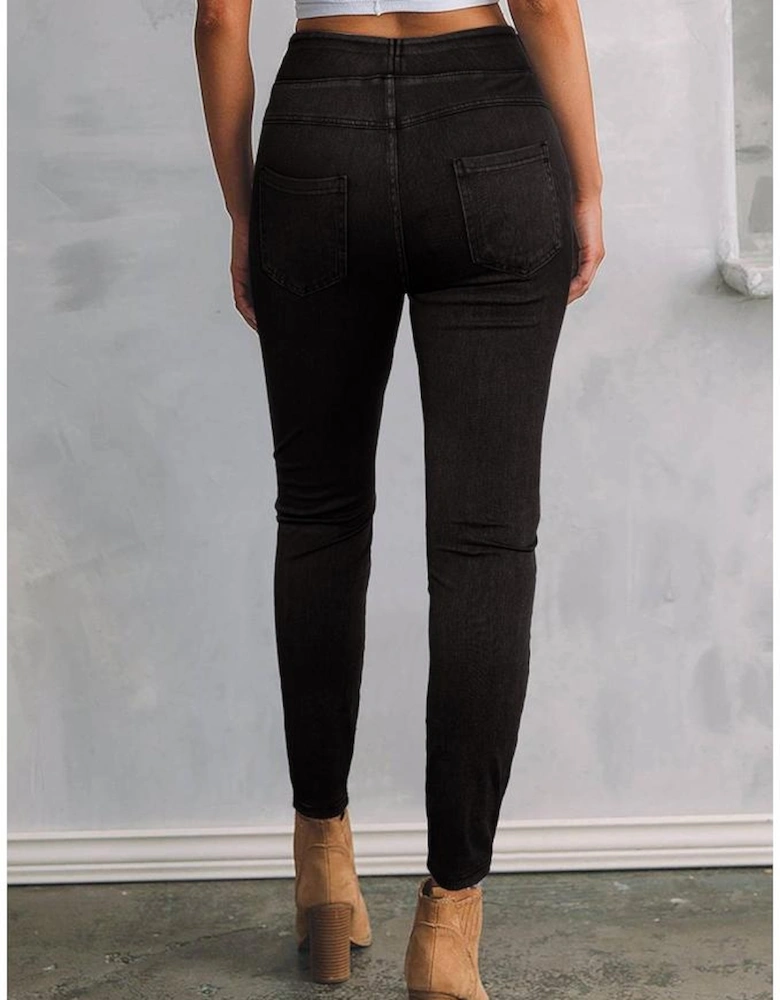 Black Solid Color High Waist Stretchy Slim Fit Jeggings