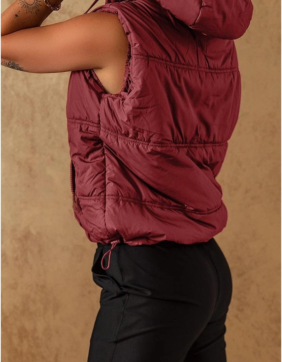 Clay Zip-up Side Pockets Hooded Puffer Vest