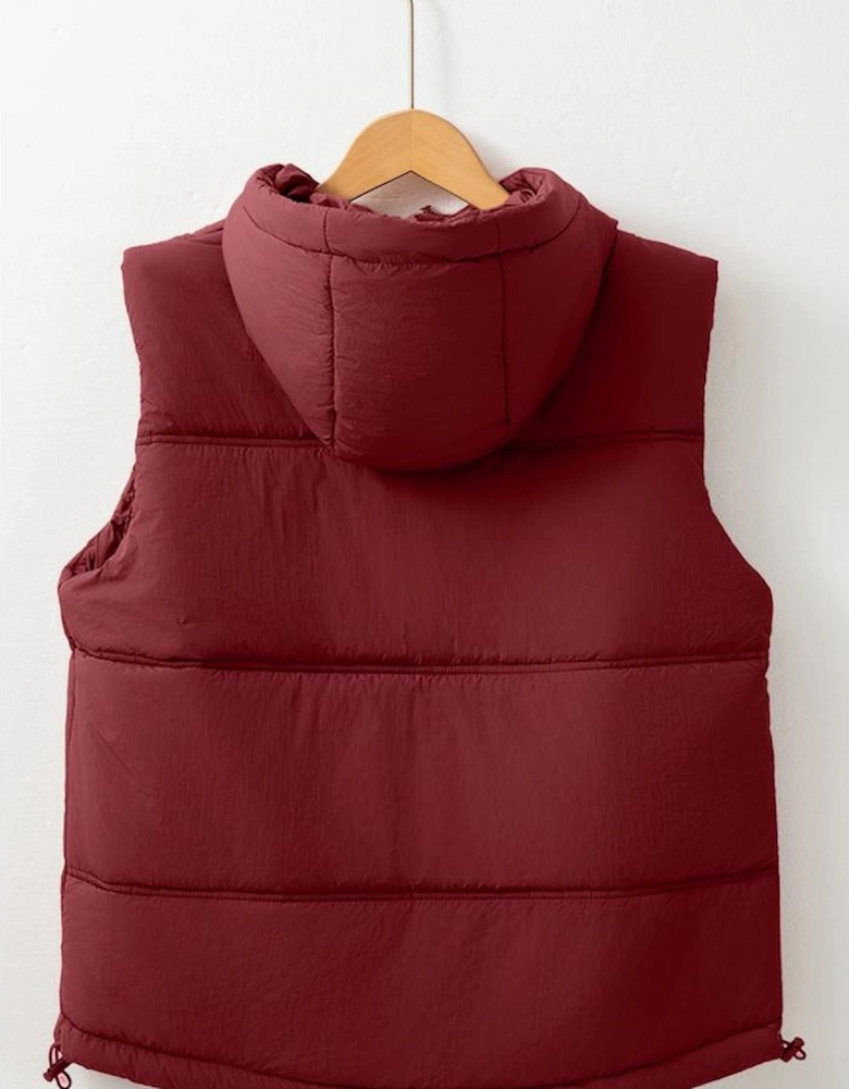 Clay Zip-up Side Pockets Hooded Puffer Vest