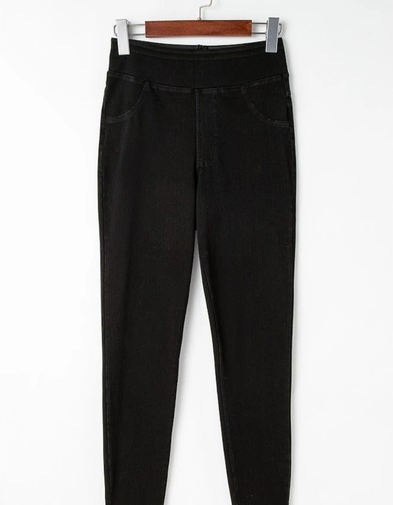 Black Solid Color High Waist Stretchy Slim Fit Jeggings