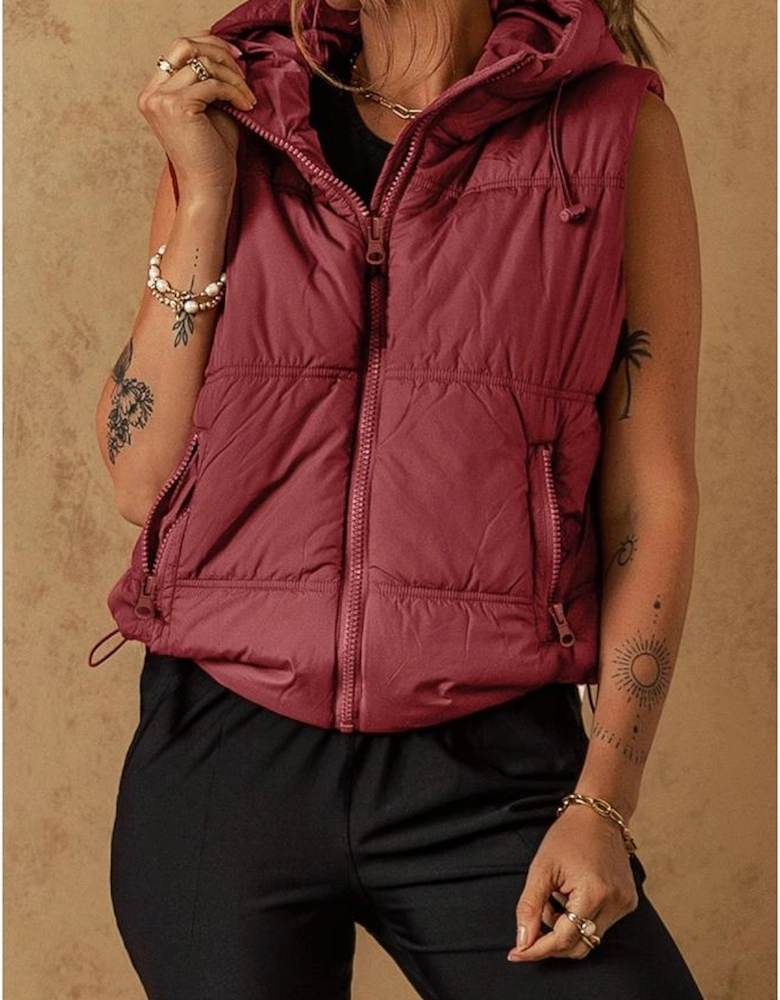 Clay Zip-up Side Pockets Hooded Puffer Vest