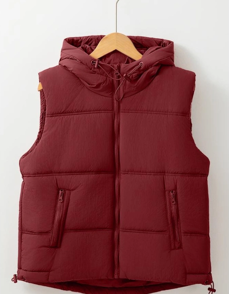 Clay Zip-up Side Pockets Hooded Puffer Vest