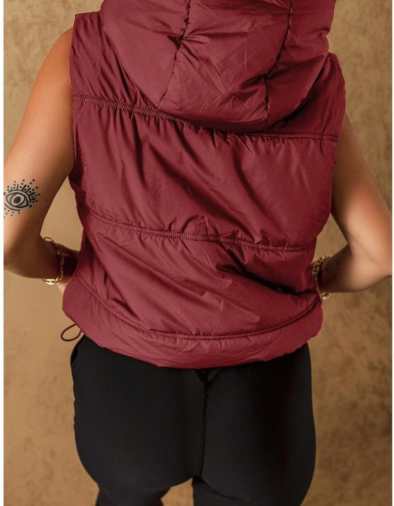 Clay Zip-up Side Pockets Hooded Puffer Vest