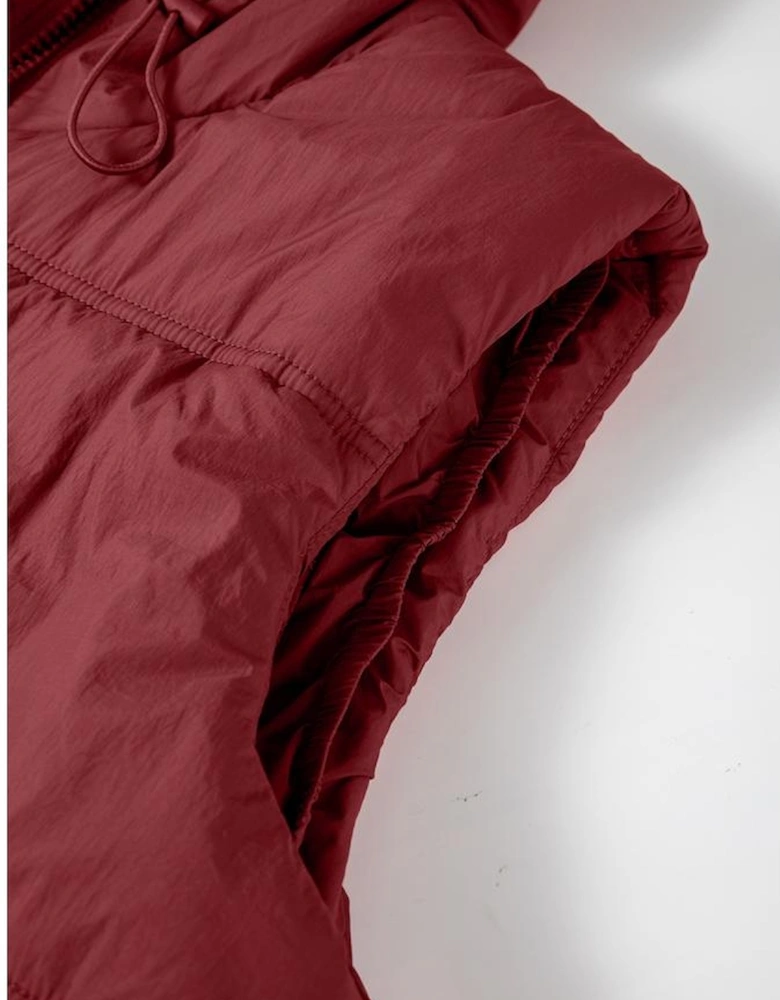 Clay Zip-up Side Pockets Hooded Puffer Vest