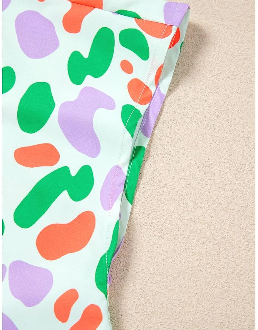 Green Contrast Leopard Print V Neck Short Sleeve Blouse